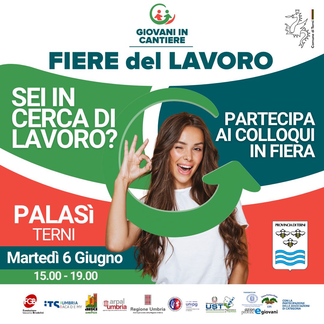 immagine notizia (provincia di terni notizie) Giovani in Cantiere, il 6 giugno la Fiera del Lavoro al PalaSì di Terni